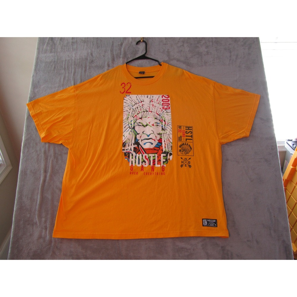 Hustle Gang Mens 4X Graphic T-Shirt Orange Native American Chief Streetwear Tee